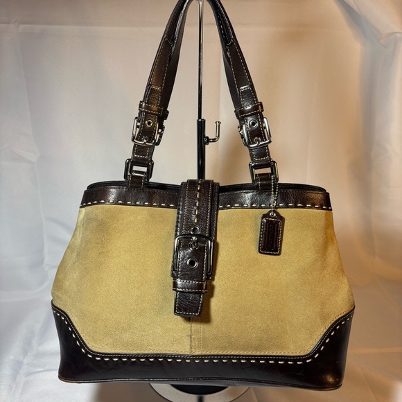 Coach F12619 Hamptons Madison Leather Suede Carryall Satchel Handbag - Picture 1 of 13